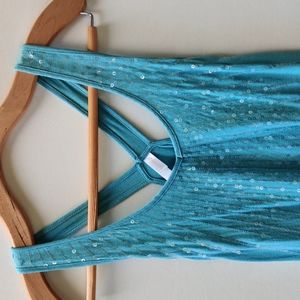Turquoise loose-fitting sequin embellished Tank Top